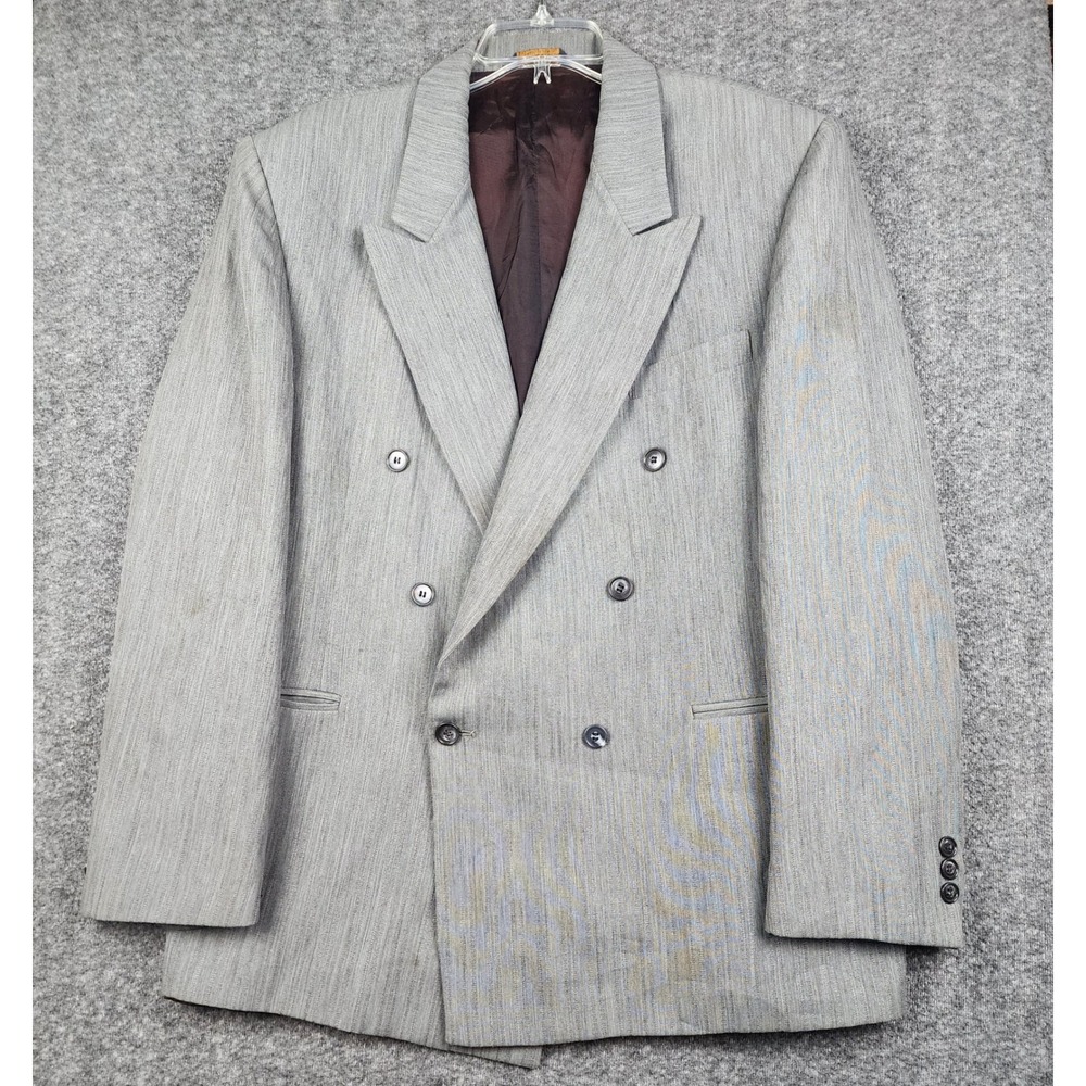 Primo Double Breasted Blazer Mens XL Grey Textured Vintage Made in‎ USA